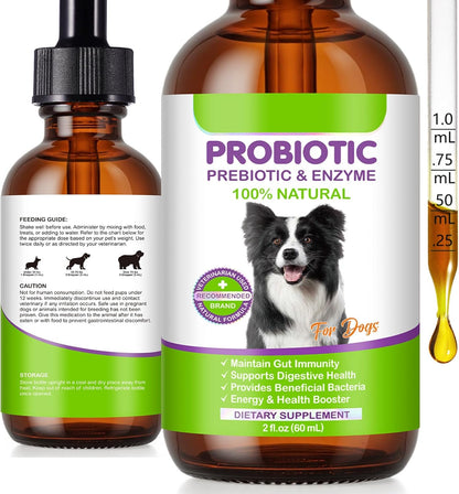 Dog Probiotic, Liquid Probiotics for Dogs, Prebiotic & Digestive Enzymes, Dogs Probiotics Supplement Help Digestive Health, Immune Support, Diarrhea Relief, Dog Herbal Supplements 60ml