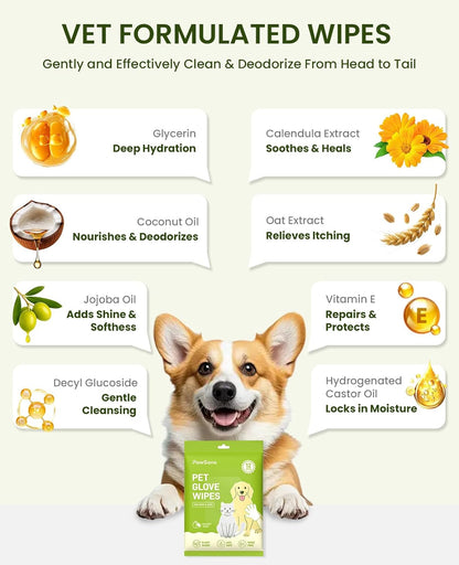 36PCS Pet Glove Wipes for Dogs & Cats, Extra Thick Double-Sided Dog Bath Wipes for Sensitive Skin, Lick-Safe Pet Cleaning Gloves & Cat Cleaning Gloves with Coconut Oil for Coat, Paws & Bottom