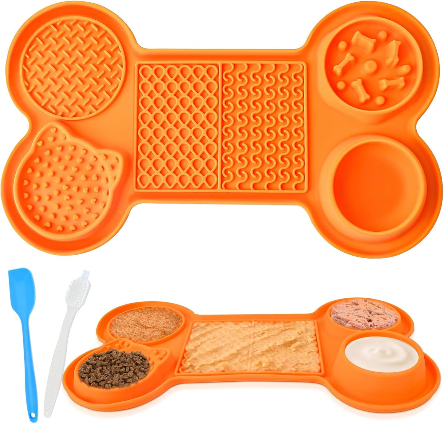 Silicone Slow Feeder Bowl, Lick Mat with Suction Cups for Dog Cat, Snuffle Feeding Mat for Bored Puppy Anxiety Relief, Licking Mat for Dry and Wet Food, Orange