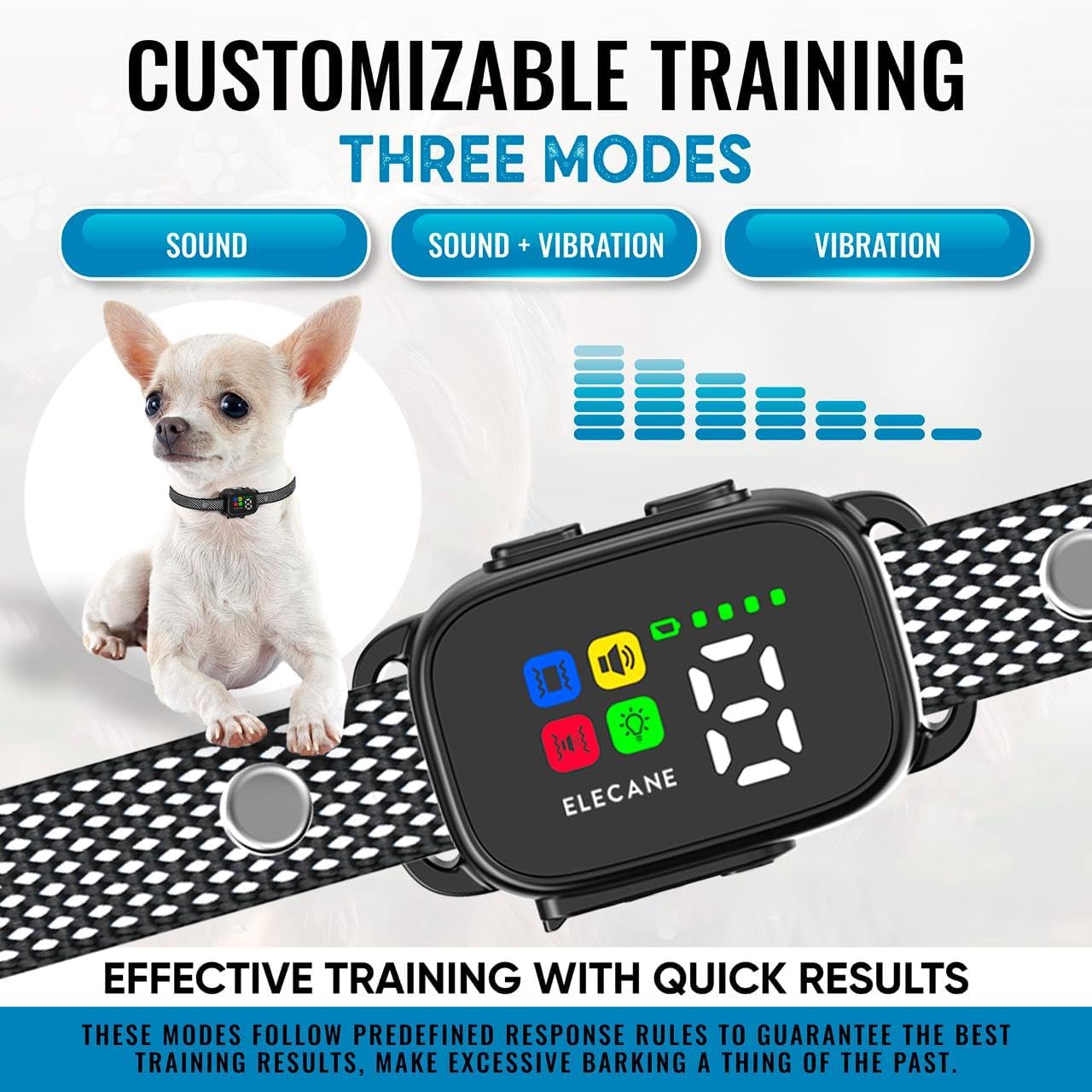 Tiny Bark Collar for Small Dogs 5-15 lbs and Puppies - No Shock Anti Barking Collar - Rechargeable Smart Collar for Dog Training with 7 Sensitivity Levels and 3 Beep&Vibration Modes (Black)