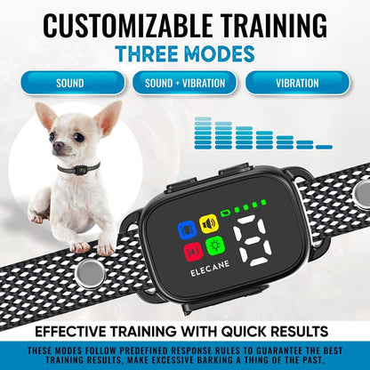 Tiny Bark Collar for Small Dogs 5-15 lbs and Puppies - No Shock Anti Barking Collar - Rechargeable Smart Collar for Dog Training with 7 Sensitivity Levels and 3 Beep&Vibration Modes (Black)