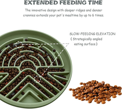 Lesipee Slow Feeder Dog Bowl for Large & Small Pets, Anti Choking Puzzle Dog Food Bowl with Non-Slip Base, Interactive Pet Slow Eating, Silicone Cat Feeder for Puppies & Cats(Grey Green)