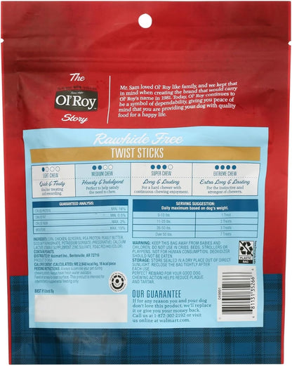 Rawhide-Free Peanut Butter Flavor Twist Sticks for Dogs, 50 Count, 9.7 oz Resealable Bag, Long-Lasting Chews, Highly Digestible, Helps Clean Teeth & Gums, Ideal for Small, Medium & Large Adult Dogs