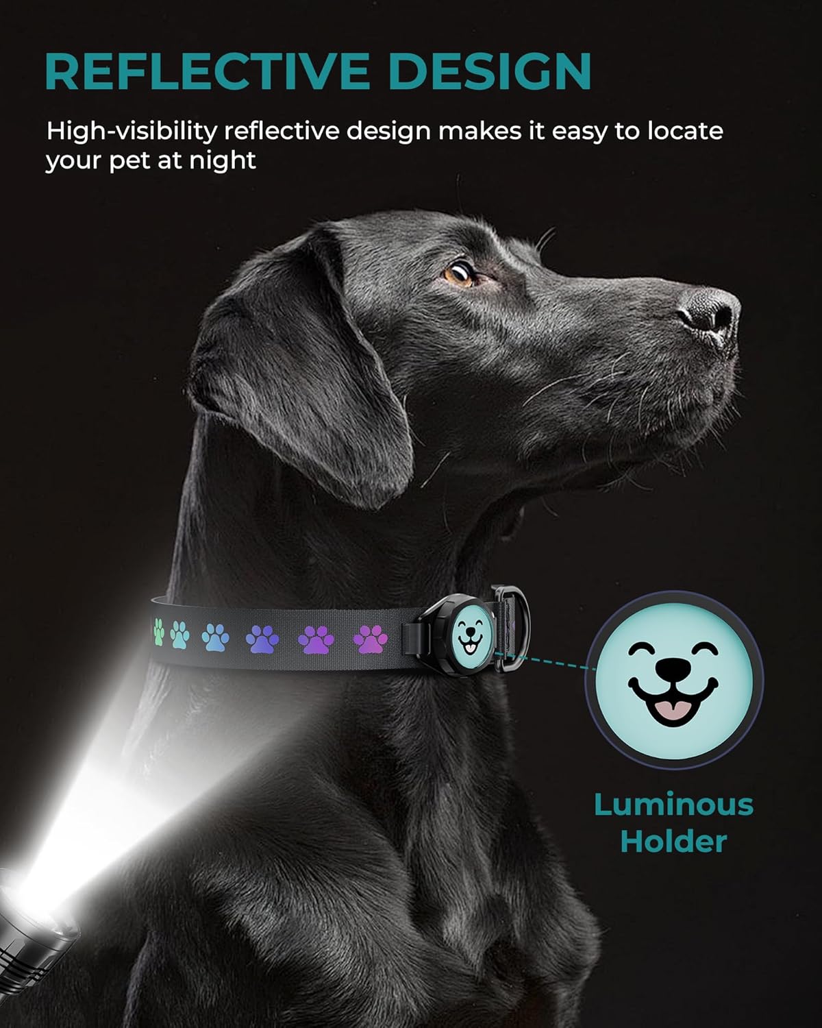 Dog Collar with Airtag Holder, IP67 Waterproof Reflective AirTag Dog Collars for Medium & Large Dogs, Adjustable Pet Collar with Twist-Lock Holder & Green Glow for Night (M, 11.8"-15.9", Black)
