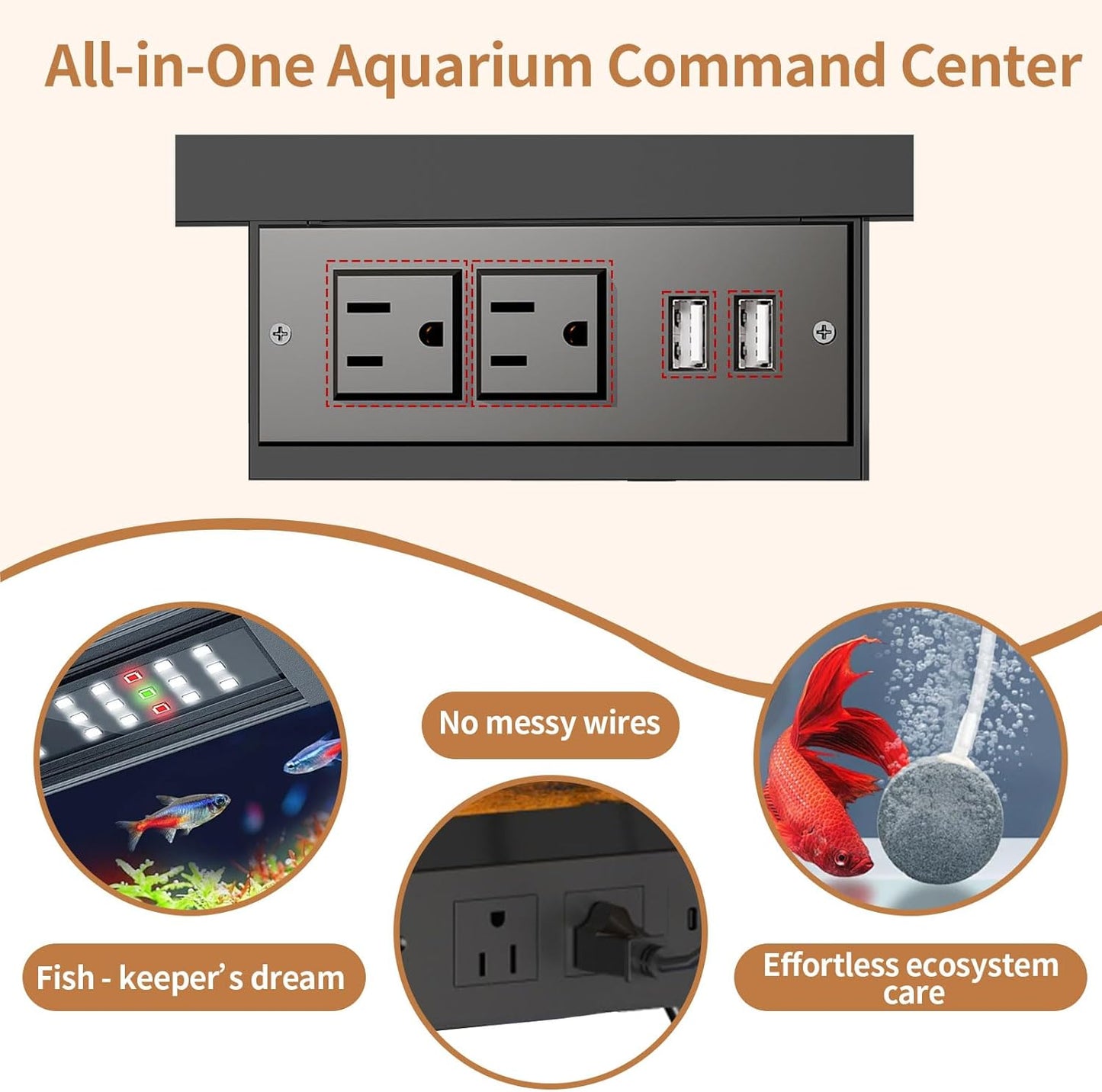 55-75 Gallon Fish Tank Stand with Power Outlet, Rustic Wood Aquarium Table with Cabinet and Shelf, Heavy Duty Metal Rack for Turtle Tank, Reptile Terrarium, 1000LBS Capacity, Brown