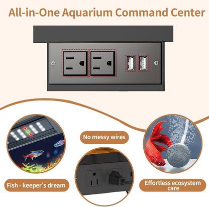 55-75 Gallon Fish Tank Stand with Power Outlet, Rustic Wood Aquarium Table with Cabinet and Shelf, Heavy Duty Metal Rack for Turtle Tank, Reptile Terrarium, 1000LBS Capacity, Brown