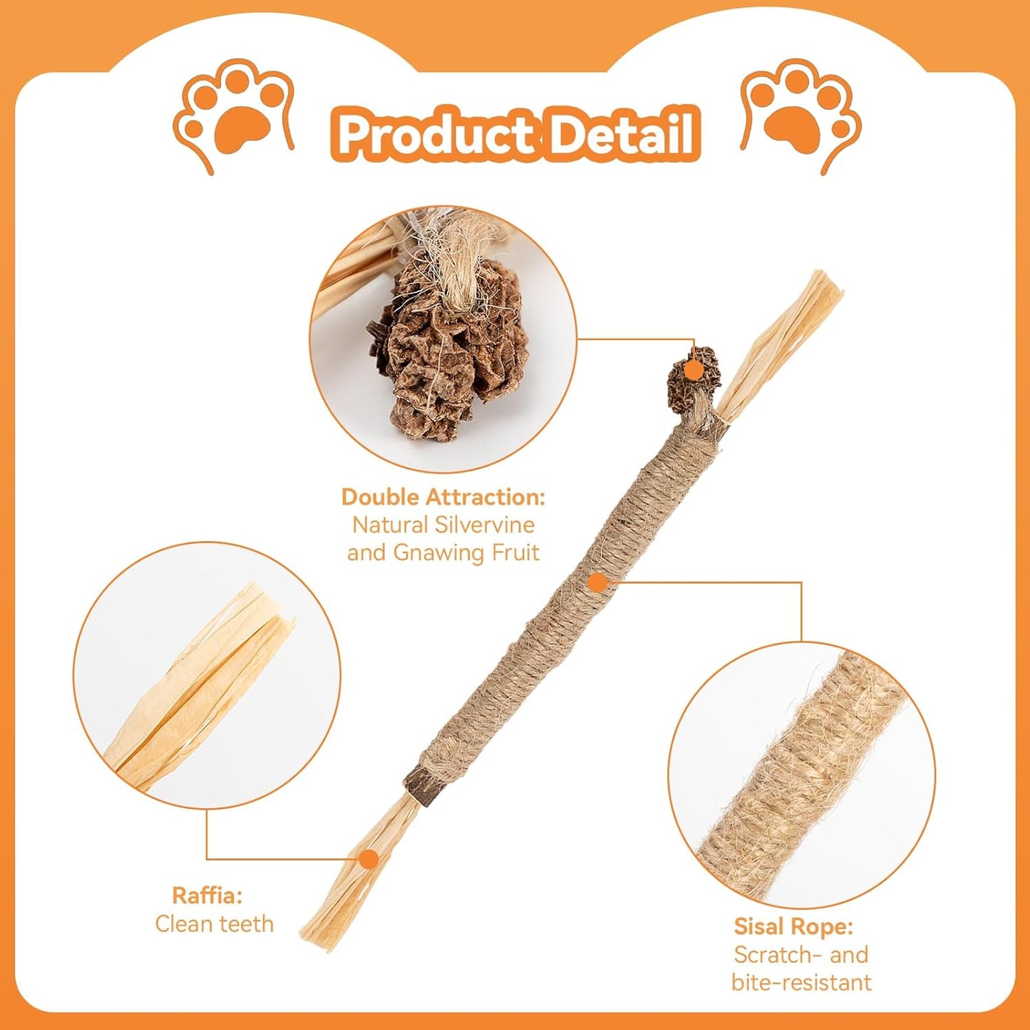 6Pcs Silvervine Sticks for Cats with Catnip Bag, Cat Chew Toys for Teeth Cleaning and Anxiety Relief, Natural Dental Care Kit for Indoor Cats & Kittens