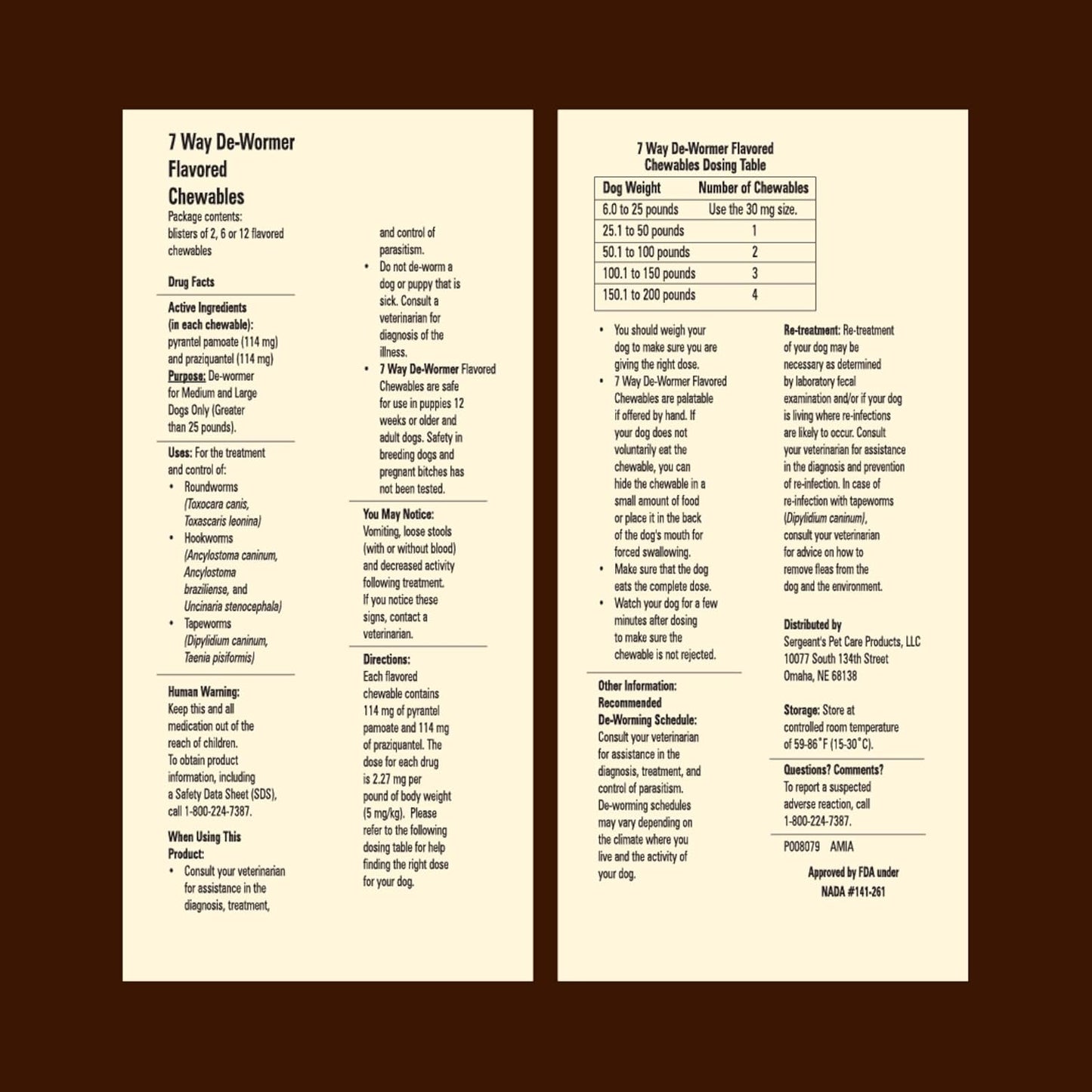 7 Way De-Wormer Chewables for Dogs - Tablets for Medium & Large Dogs (Over 25 lbs) (pyrantel pamoate/praziquantel), 2 Count