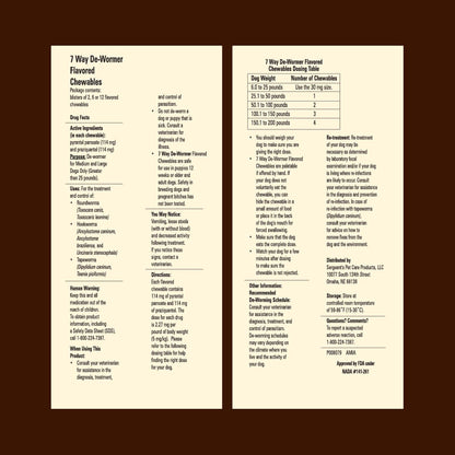 7 Way De-Wormer Chewables for Dogs - Tablets for Medium & Large Dogs (Over 25 lbs) (pyrantel pamoate/praziquantel), 2 Count