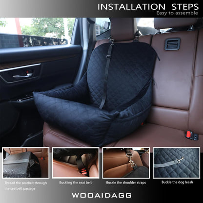 Dog Car Seat for Small Dogs Up to 25 lbs,Covered Ultra-Soft Fabric and Fill in Memory Foam,Fully Detachable and Washable,2 Clip-On Safety Leashes and Storage Pockets(Black)