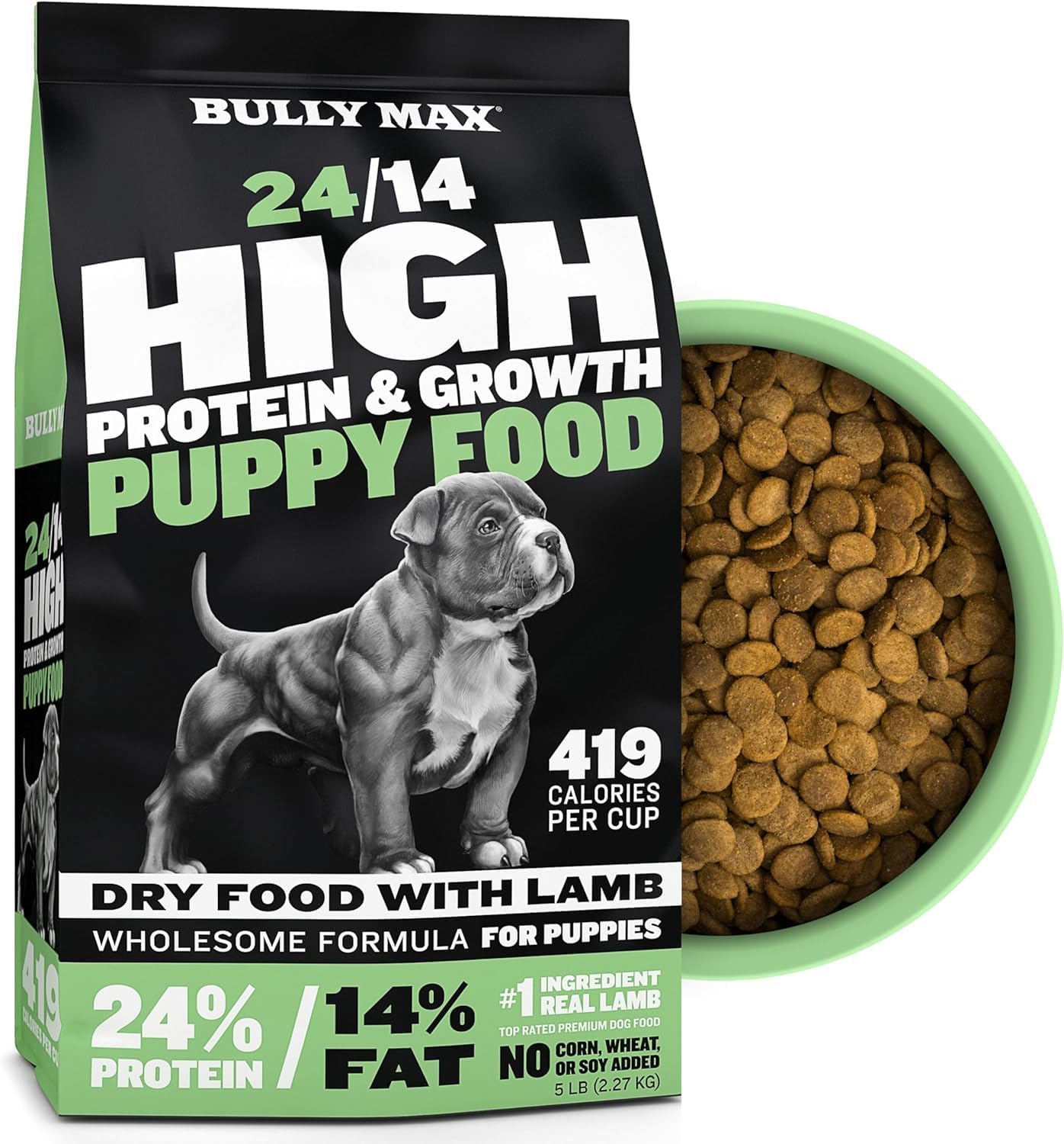 Bully Max Puppy Growth Set – 24/14 High-Protein Dry Food (5 lbs.), 26/12 Dehydrated Wet Food (2 lbs.) + 2-in-1 Chews for Growth & Immunity – Supports Gentle Digestion, Healthy Weight, Skin & Coat