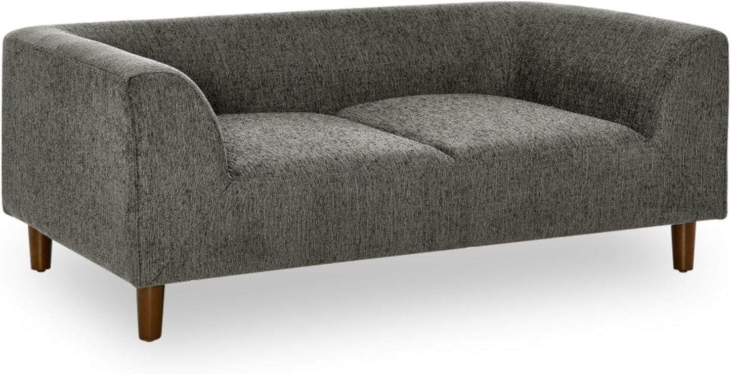 Mid-Century Modern Supportive Rectangular Pet Furniture Sofa with Backrest Armrests Cushioned Comfort Lounge Bed for Medium Large Dogs Indoor Living Room Accent Piece Durable Stable Design (Dark Grey)