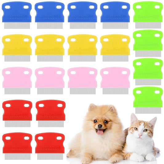 20 Pieces Tear Stain Remover Comb Dog Flea Comb Pet Grooming Stainless Steel Teeth with Plastic Handle for Medium and Small Dogs Cats Removing Flea Dandruff Flakes and Stains