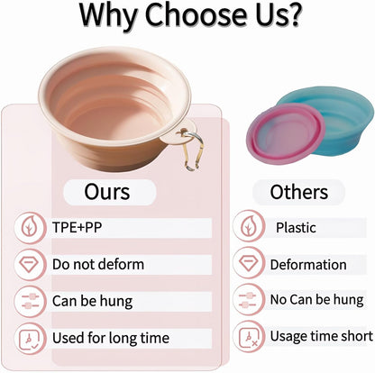 Dog Bowls for Travel,Portable Collapsible Silicone Pet Food Water Bowl,BPA Free Dishwasher Safe Foldable with 1 Carabiner Camping, Hiking Backpacking, Beach