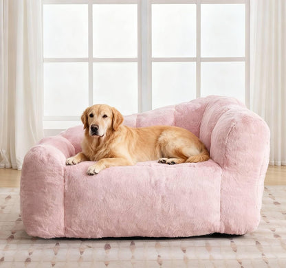51 Inch Dog Sofa Couch for Large Medium Dogs up to 130 Lbs, Memory Foam Pets Sofa with Faux Fur Fabric Pink