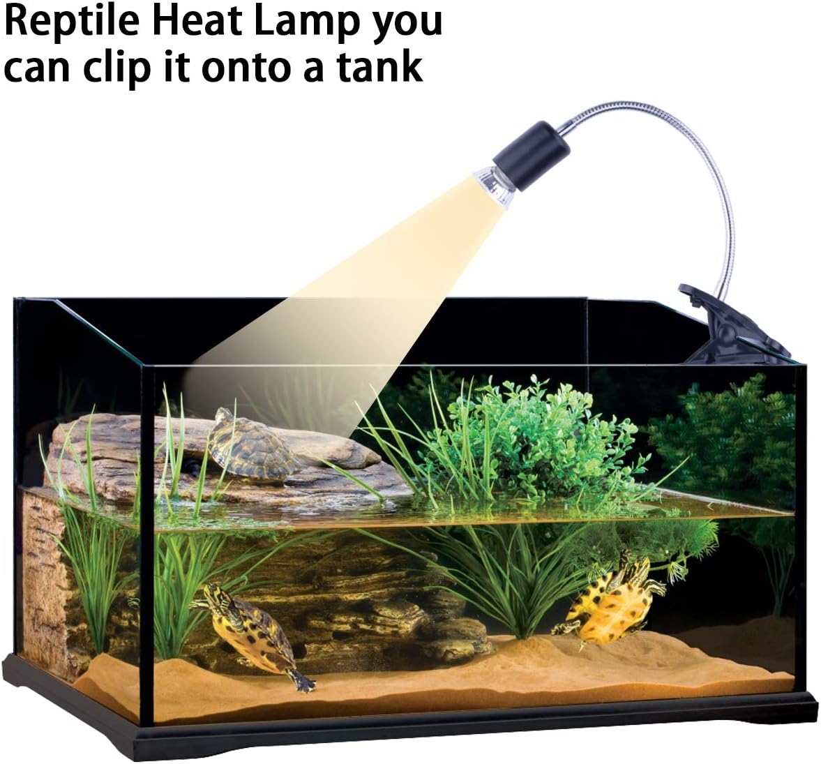 Black Reptile Heat Lamp, UVB Bulb, UVB Reptile Light Fixture, UVA UVB Reptile Light, Aquatic Turtle Heating Lamp, Turtle Aquarium Tank Heating Lamps Holder & Switch with 4 Heat Bulbs