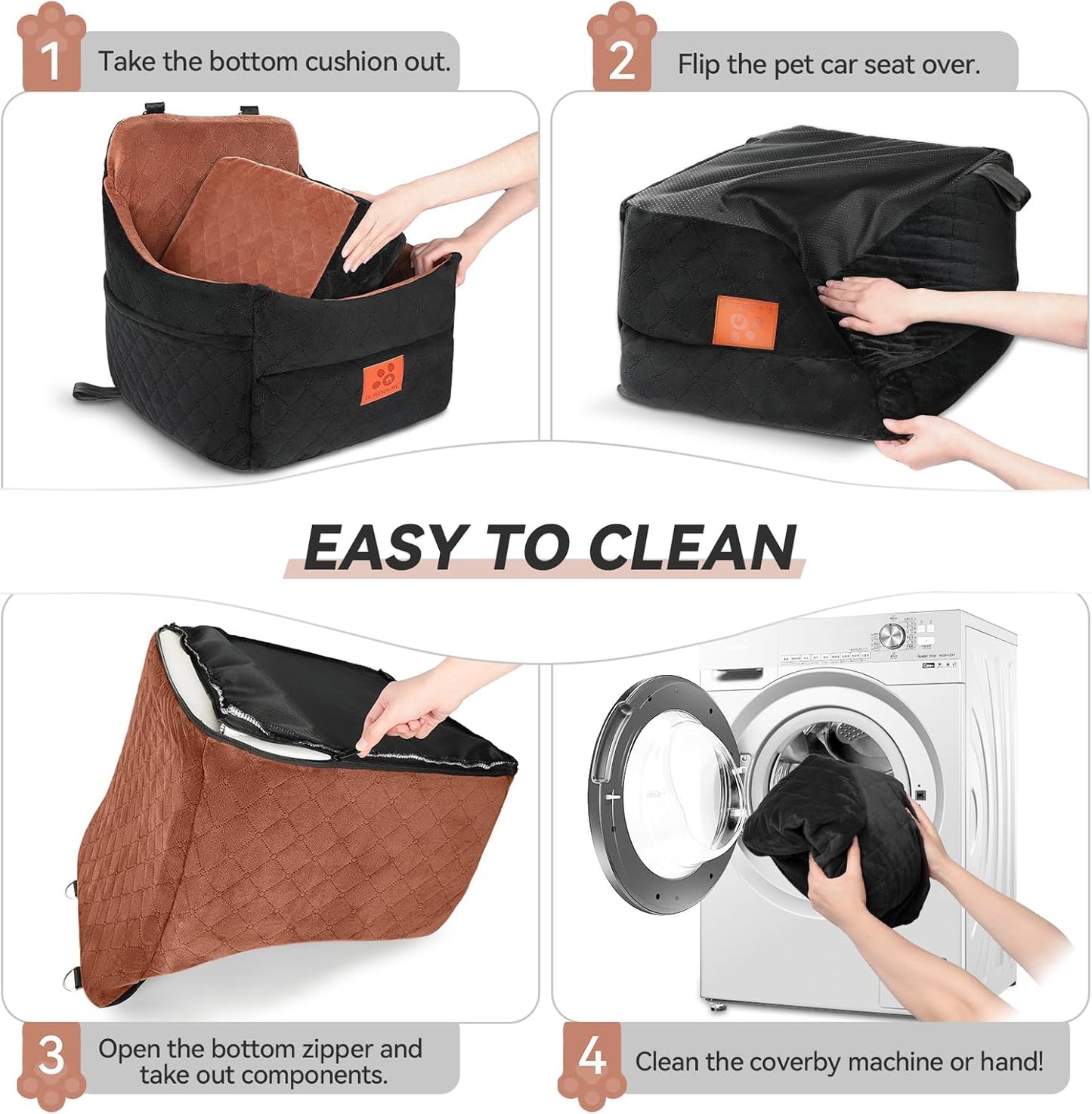 Dog Car Seat for Small/Medium Dogs, Dog Booster Car Seats with Thick Cushion for Dogs Under 35 lbs, Detachable Washable Pet Carseat with Storage Pockets, 2 Safety Belts(Black/Brown)