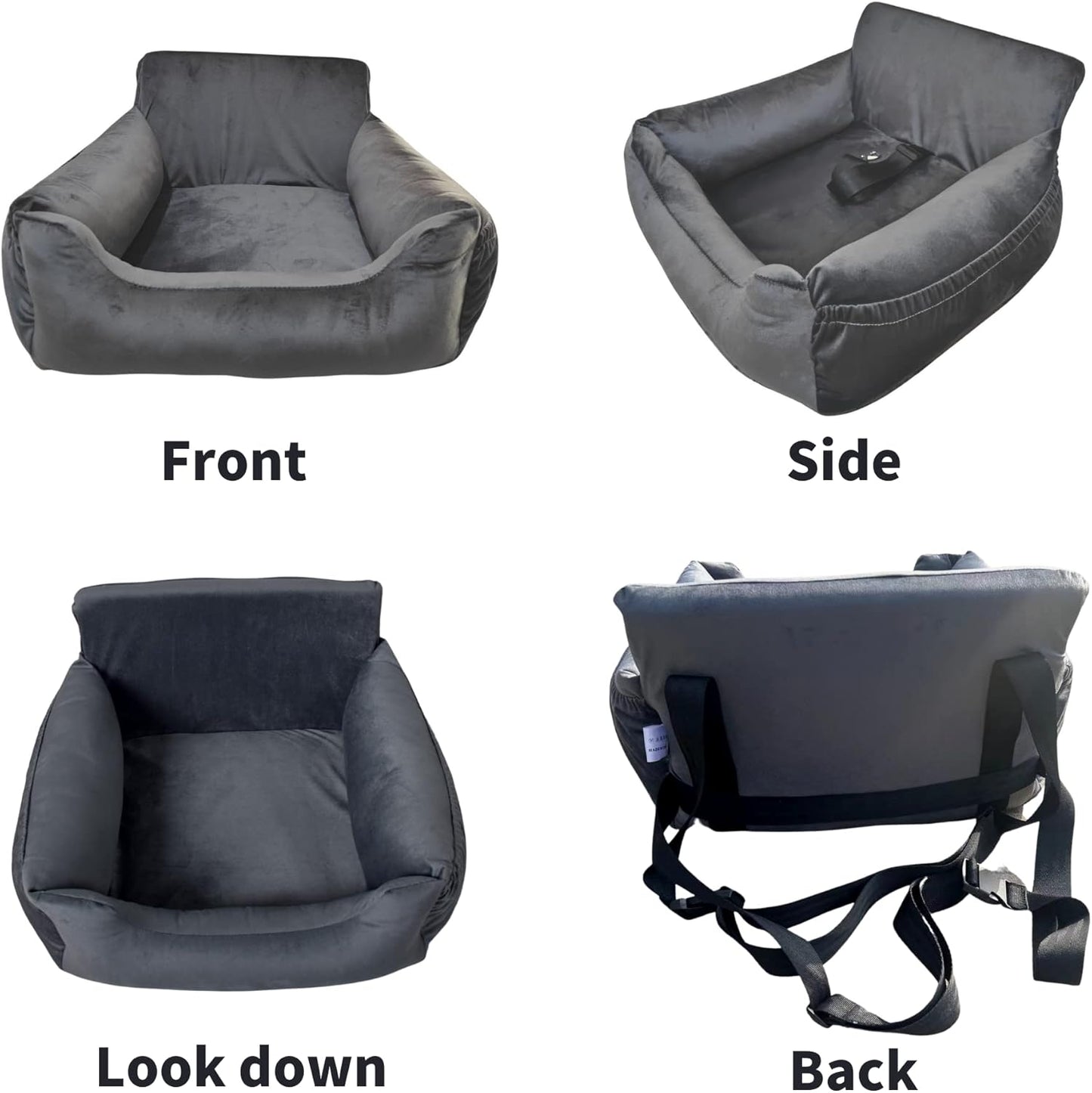 Coo&Dee Dog Car Seat Pet Travel Safety Pet Booster Seat Dog Bed for Car for Small Medium Dogs Under 32lbs with Storage Pockets Fully Detachable Machine Washable Easy Install (Grey Velvet)