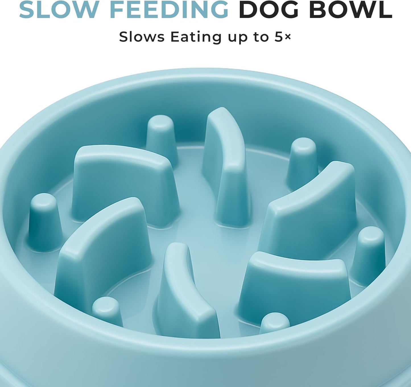 Slow Feeder Dog Bowl – 2 Cups, Non-Slip, Food-Safe Plastic, Easy-Clean Design for Medium & Large Dogs (Blue)