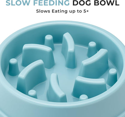 Slow Feeder Dog Bowl – 2 Cups, Non-Slip, Food-Safe Plastic, Easy-Clean Design for Medium & Large Dogs (Blue)