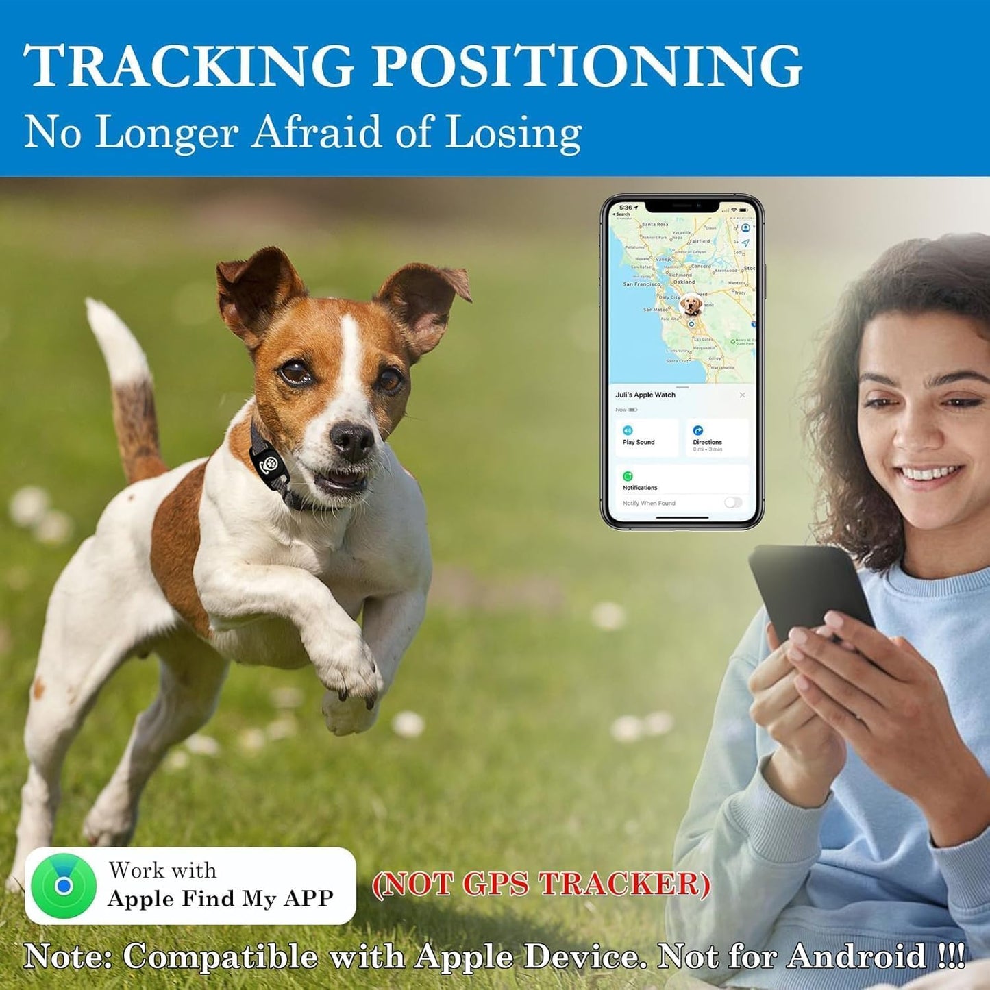 Pet Tracker for Dogs, Dog Tracker Smart Pet Location Tracker with Holder, Smart Item Finder, MFi Certificated Dog Tracking Device, No Monthly Fee, Works with Find My(iOS Only)