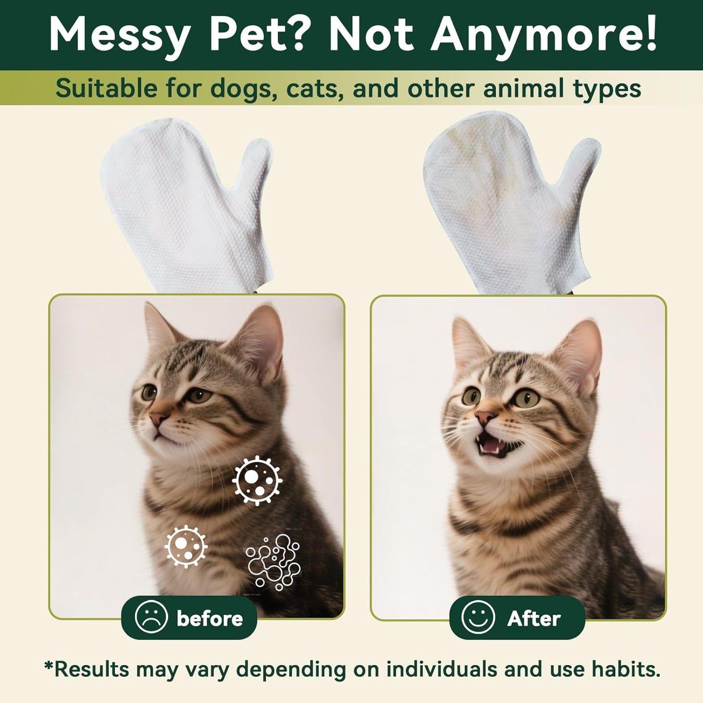 ECO PET Glove Wipes – Dog & Cat Cleaning Gloves Wipe | Bath Wipes with Coconut Oil, Sea Buckthorn, Kakadu Plum, Oat Extract | Pet Grooming Paw, Fur & Butt Wipes | Glove-Style Wet Wipes