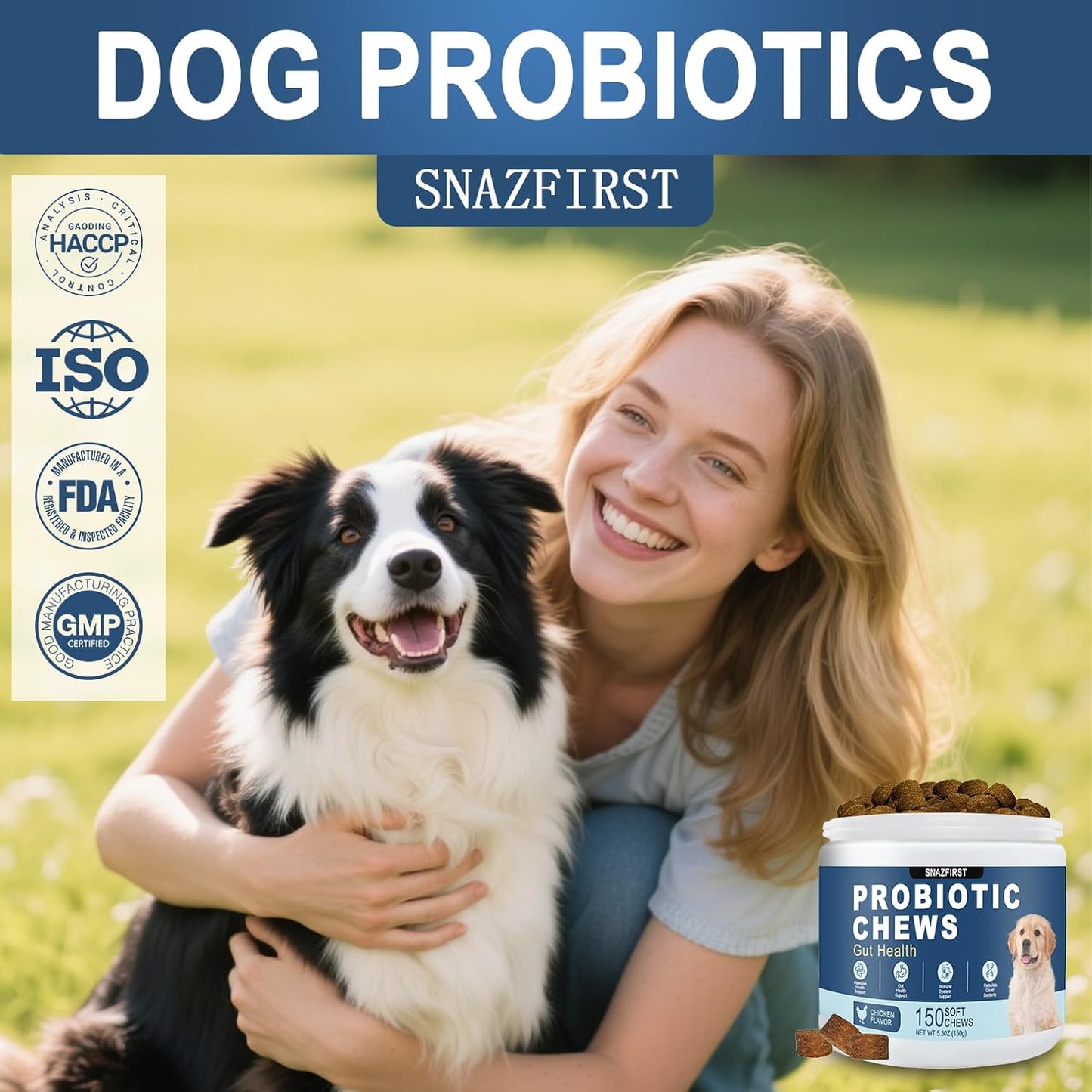 Probiotics for Dogs, Dog Probiotics Chews for Digestive Health & Gut Health, Improve Immune System,Constipation & Diarrhea Relief(Chicken Flavor, 150 Chews)