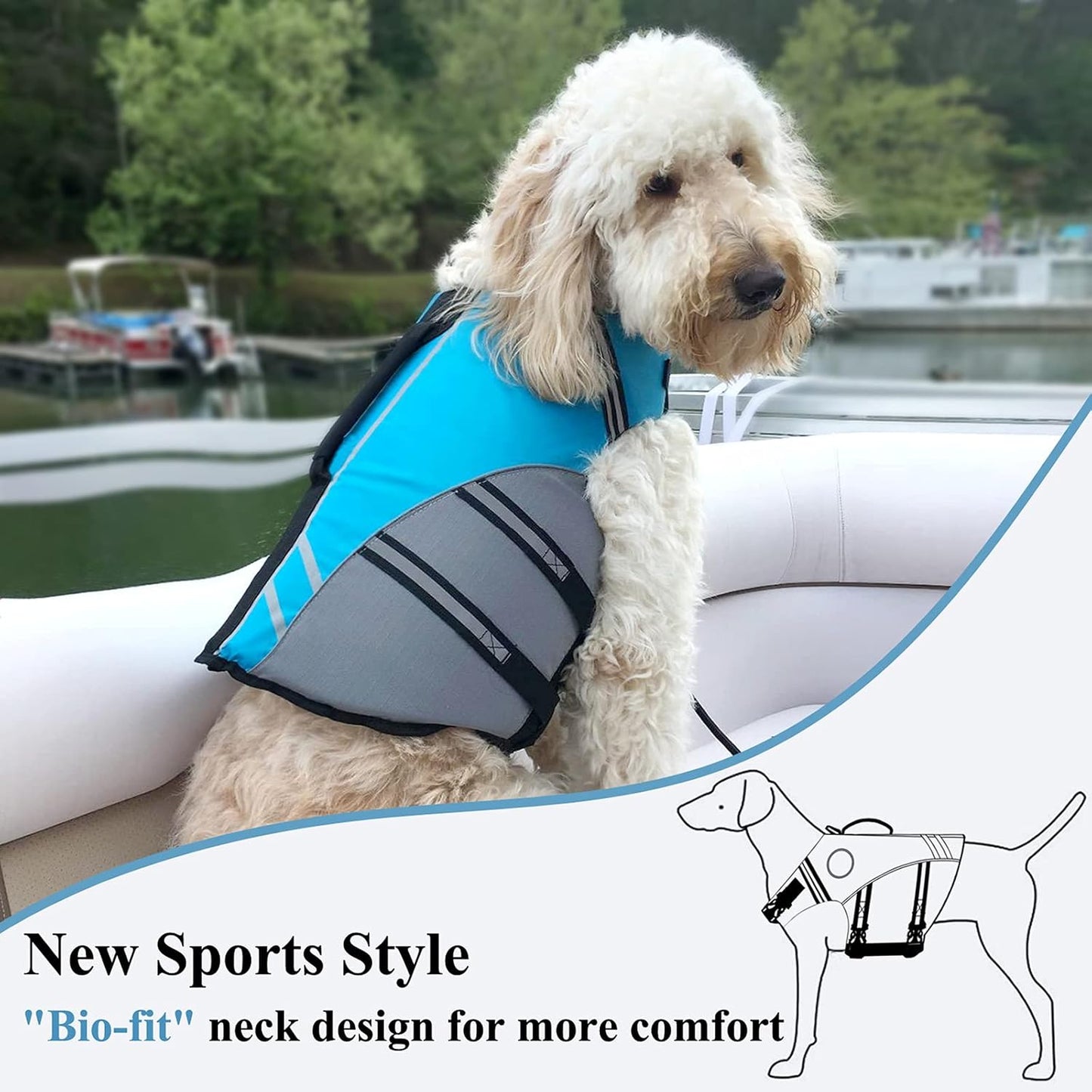 VIVAGLORY Sports Style Dog Life Vest, Dog Life Jacket for Swimming & Boating, Ripstop & Buoyancy for Puppy Doggy, Lifejacket with Handle, XL, Blue