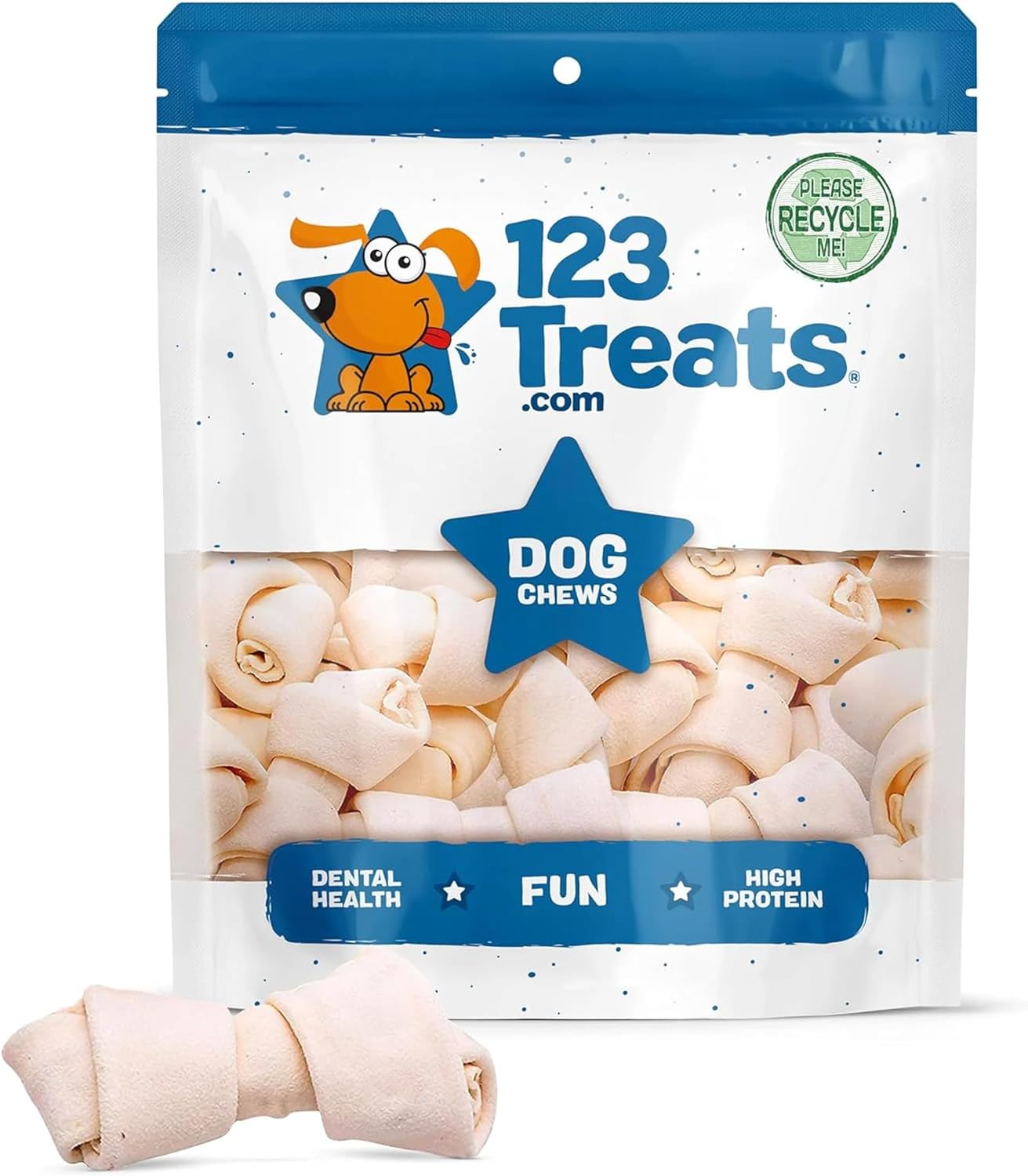 123 Treats | Dog Rawhide Bones Chews 3-4" (50 Count) Premium Rawhide Dog Bones | Free Range Grass Fed Cattle with No Hormones, Additives or Chemicals