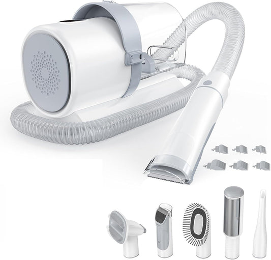 NEWBULIG 5-in-1 Pet Grooming Vacuum Kit, 2.5L Dust Cup, 3 Suction Modes and 5 Groomer Tools, Dog Clippers with Cordless Low Noise for Cats, Dogs Other Animals Hair Trimmer