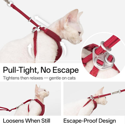 Escape Proof Y Shape Cat Harness Anti-Choke Buckle Adjustable Comfortable Padded Cat Vest Harness Anti Escape Cat Rope Harness for Kitten Small Medium Large Cats (Burgundy, S)