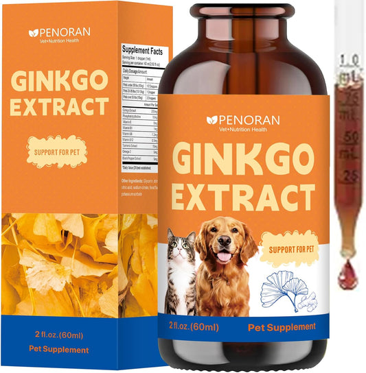 Pet Ginkgo Biloba Extract -Heart & Vascular Supplements for Senior & Overweight Dogs & Cats: Cardiovascular Health, Healthy Blood Pressure & Cholesterol Levels, Brain, Memory, Cognition