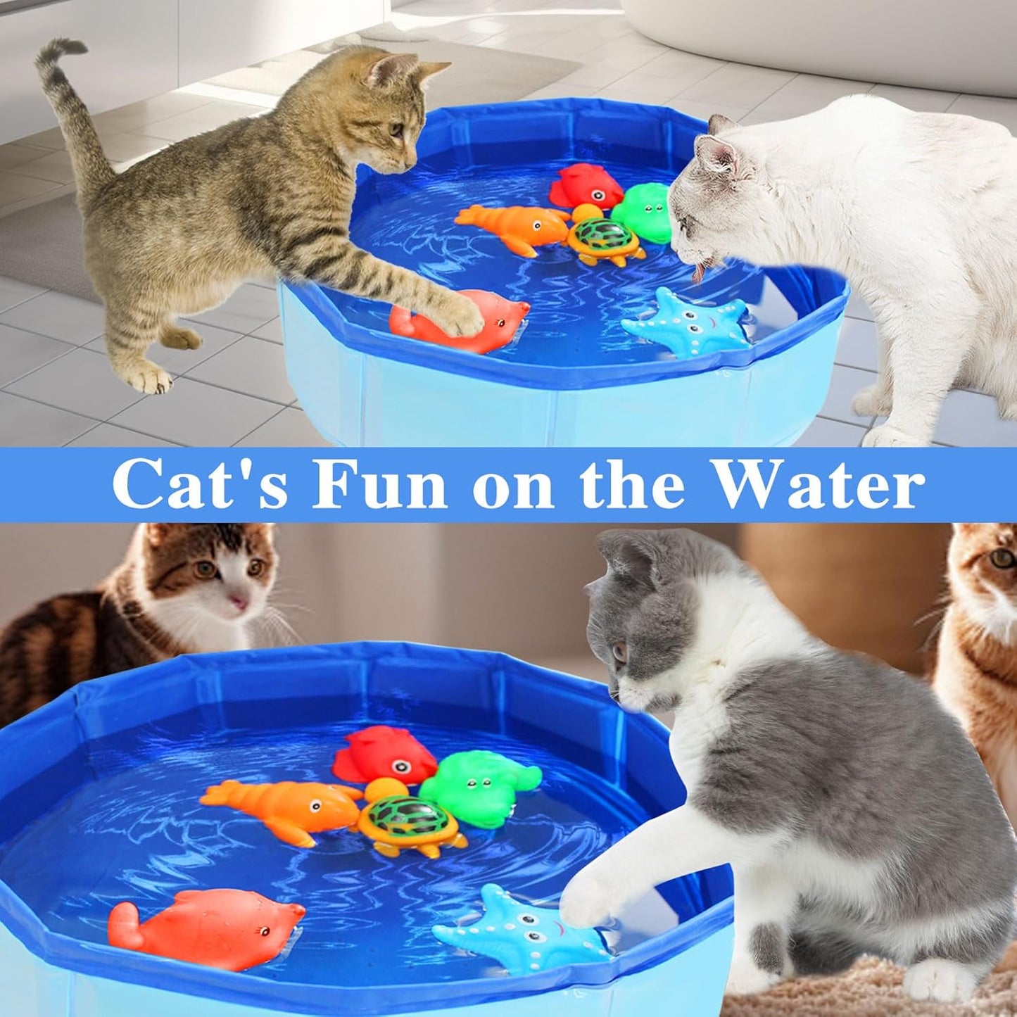 Obfuscate Cat Pool Toy,Portable Cat Water Toy with Interactive Fish Toys,Engaging Interactive Cat Toys for Indoor Cats,6 PCS Blue Set for Bored Cats