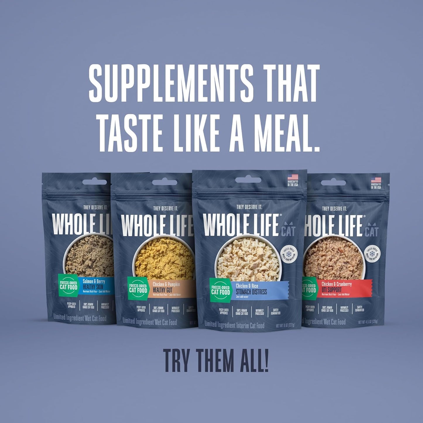 Whole Life Cat Freeze Dried Cat Food - Bland Diet with Sensitive Stomachs, Digestive Support, Anti-Diarrhea & Vomit Remedy – Human-Grade, Quick & Easy Chicken and Rice Meal, Ready in Minutes