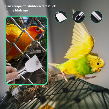 7-Piece Set Bird Cage Cleaner,Small Animal cage Cleaning Tool Wooden and Stainless Steel Cleaning Brush Long Handle Cleaning Brush Spatula Bird Cleaning Bird Drops Multipurpose Cleaning(B)