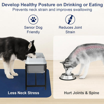 2.5 Gallon No Spill Elevated Dog Water Bowl for Large Breed, 14.2" Tall Stainless Steel Large Raised Dog Food Bowls with Metal Stand for Relief Joint Pressure, Tip- Proof, Easy Clean, Indoor & Outdoor