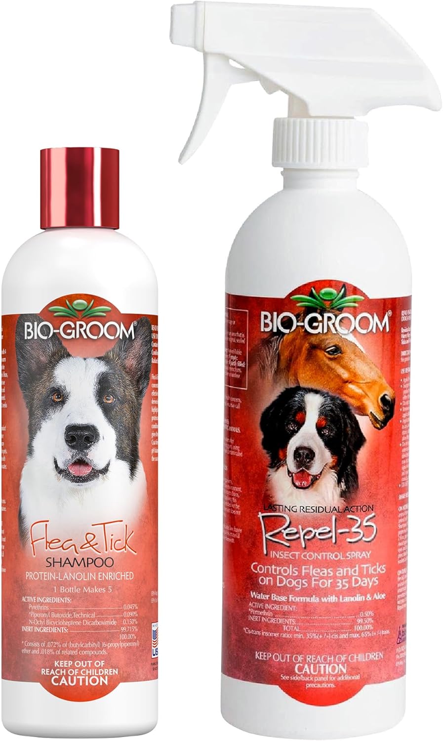 Bio-Groom Flea & Tick Dog Shampoo & Repel 35 Spray - Flea & Tick Prevention Treatment for Dogs & Cats, Natural Fly Repellent for Dogs & Horses, Cruelty-Free, Made in USA - Pack of 2