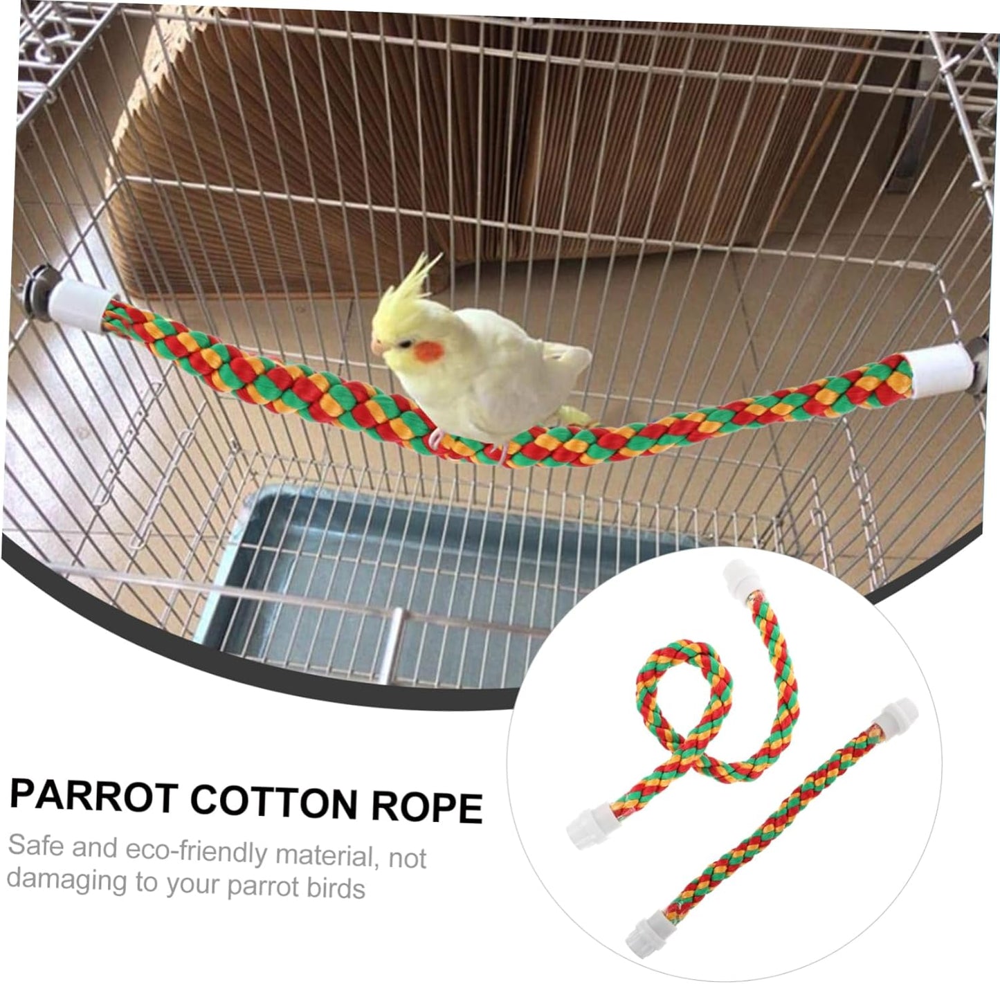 Happyyami 2pcs Rope Perch Set for Parrots Budgies and Macaws Multi-Purpose Chewing Toy Natural Material Lengths