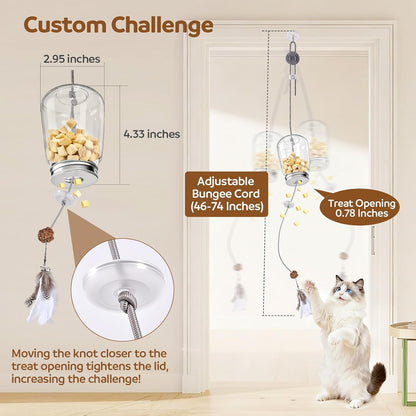 2-in-1 Cat Toy Interactive Feather Toy Door Hanging Kitty String Treat Toy Retractable Doorway Kitten Self Play Teaser Wand Toy Enrichment Accessories for Bored Indoor Kitten Adult Cat