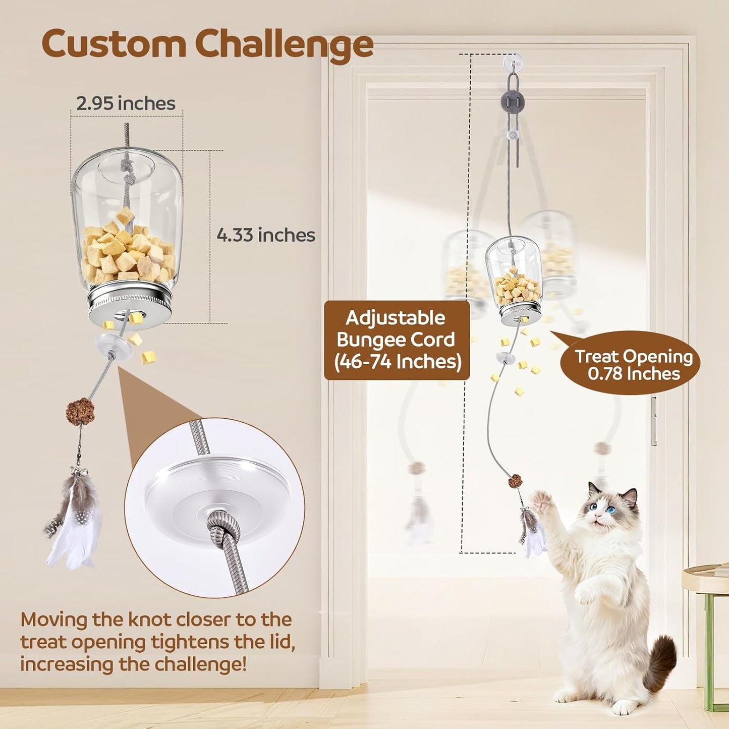 2-in-1 Cat Toy Interactive Feather Toy Door Hanging Kitty String Treat Toy Retractable Doorway Kitten Self Play Teaser Wand Toy Enrichment Accessories for Bored Indoor Kitten Adult Cat