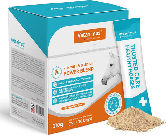 Natural Vitamin E & Selenium for Horses Muscle Build Support for Active Horses Equine Vitamin E Powder Supplement 30-Day Supply