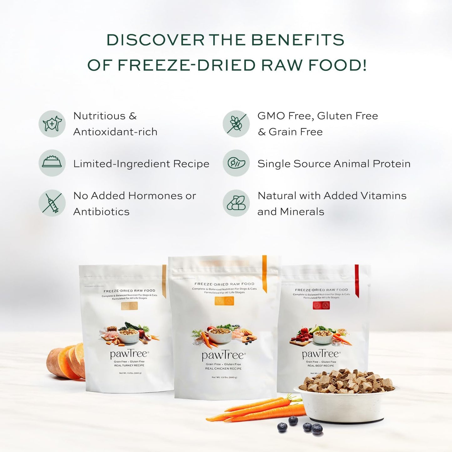 pawTree Freeze-Dried Raw Food for Dogs & Cats. Nutrient-Rich, All-Natural, Complete & Balanced Nutrition. Real Meat, Vegetables & Superfoods, Freeze-Dried for Maximum Nutrition (1.5 lbs, Chicken)