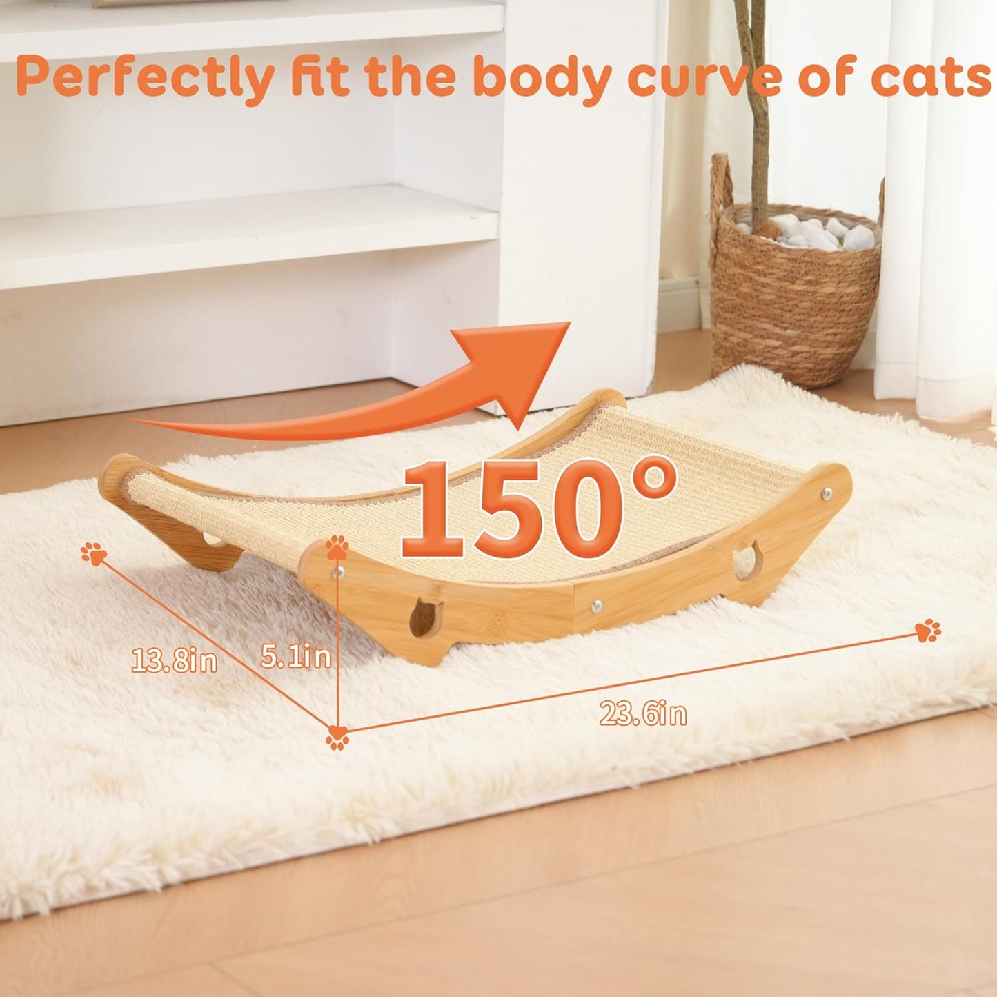 Sisal Cat Scratcher Bed of Bamboo for Indoor/Outdoor Cats, Natural Sisal Mat Hammock for Kittens and Adult Cats,Larger Cat Scratching Post/Board/pad