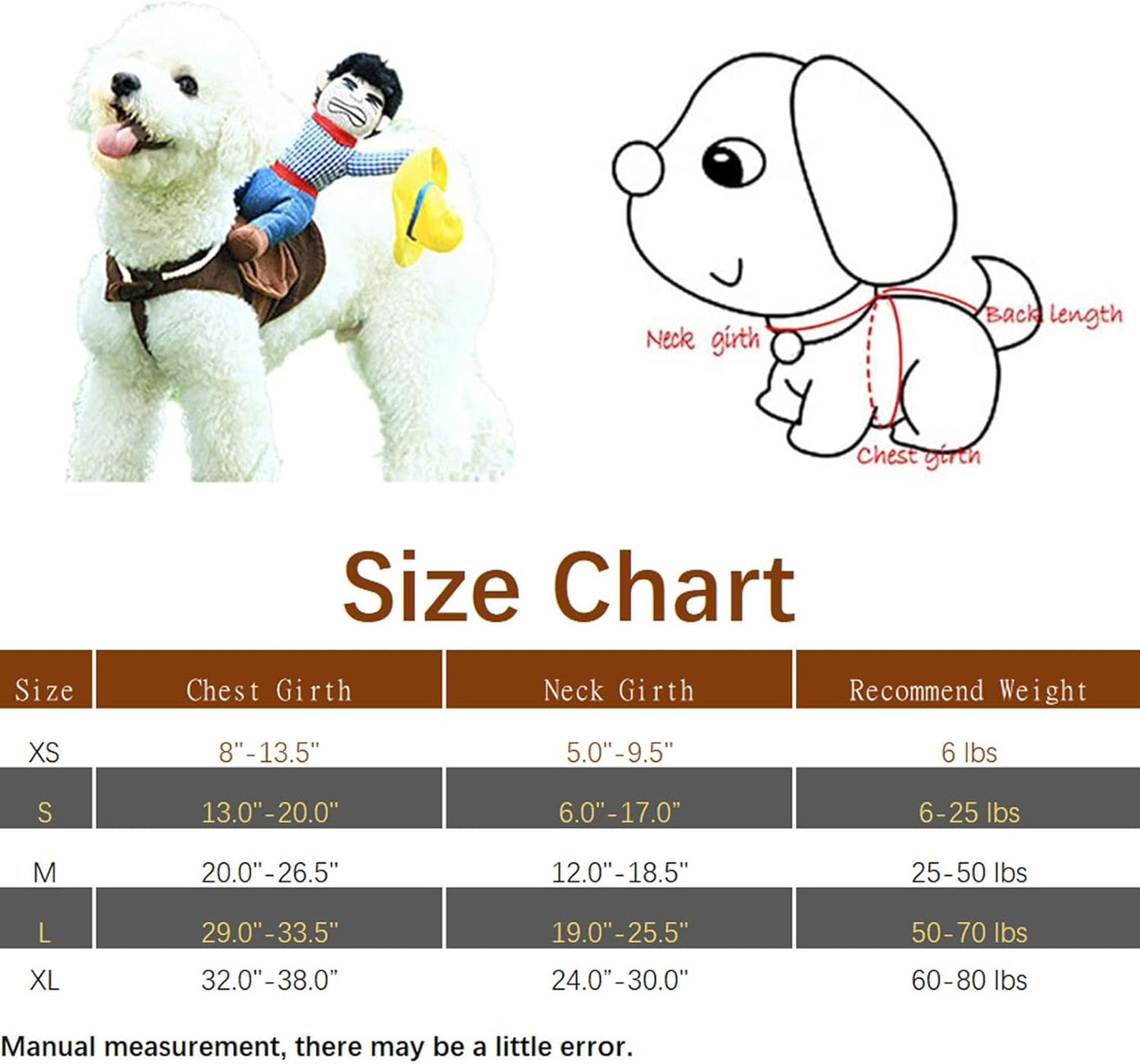 NACOCO Cowboy Rider Dog Costume for Dogs Clothes Knight Style with Doll and Hat for Halloween Day Pet Costume (S)