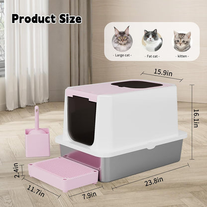RIZZARI Pink Stainless Steel Cat Litter Box and Cat Litter Bundle
