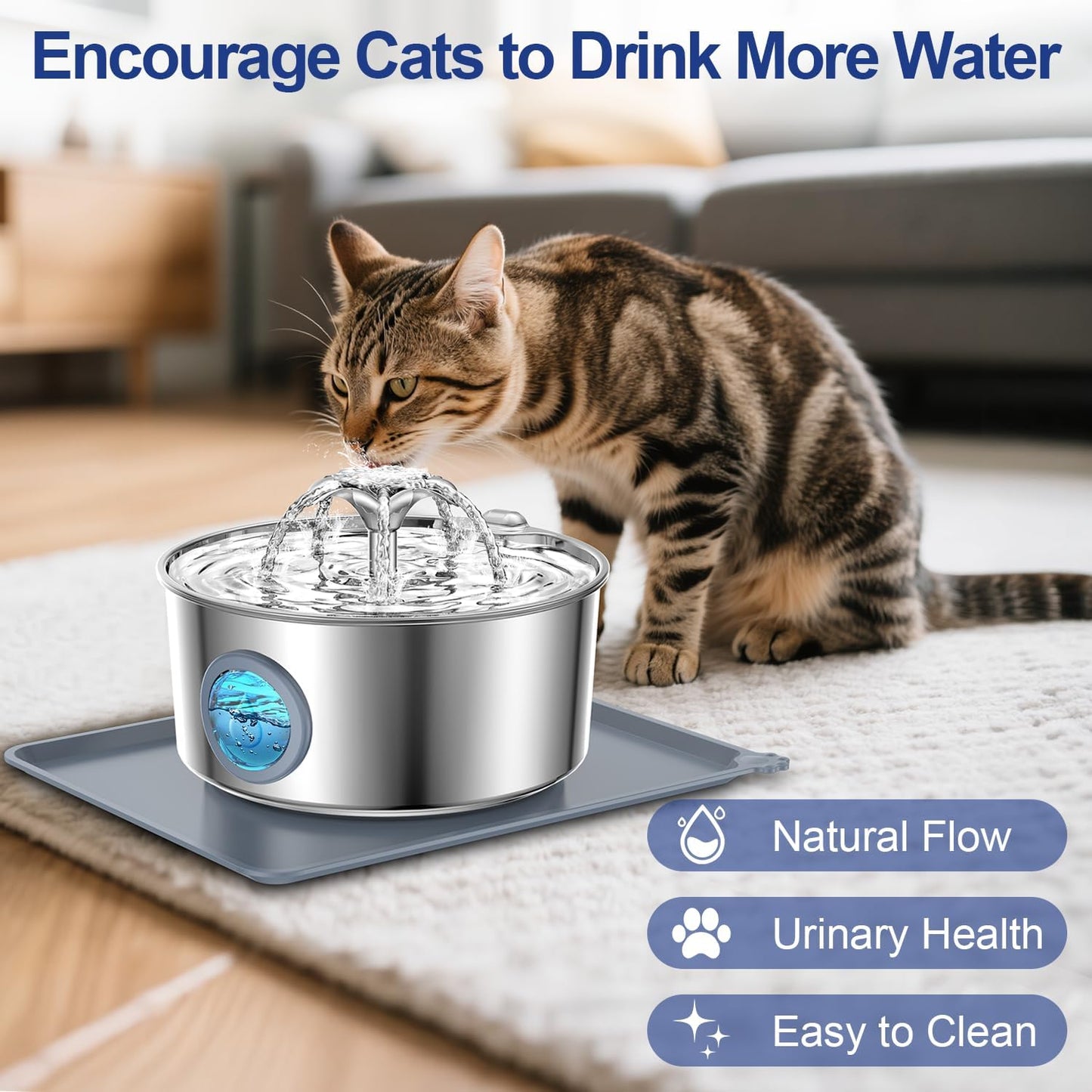 LucidShine 108oz/3.2L Stainless Steel Cat Water Fountain with 4 Replacement Filters, Ultra Quiet Automatic Pet Water Dispenser, Dishwasher Safe Metal Bowl for Cats & Dogs