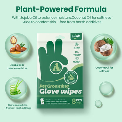 IMMCUTE Coconut Scented Pet Wipes Gloves for Dogs & Cats - Extra Thick Bathing Wipes with Coconut Oil & Jojoba Oil, 32 PCS Rinse-Free Grooming Gloves for Deodorizing & Daily Care