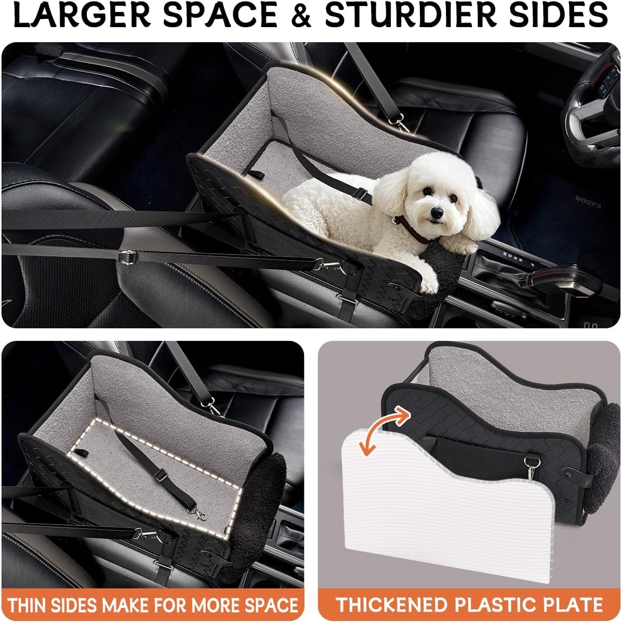 Center Console Dog Car Seat,Pet Puppy Car Seat,Middle Console Dog Armrest Booster Seat for Small Dogs(Leather Black)