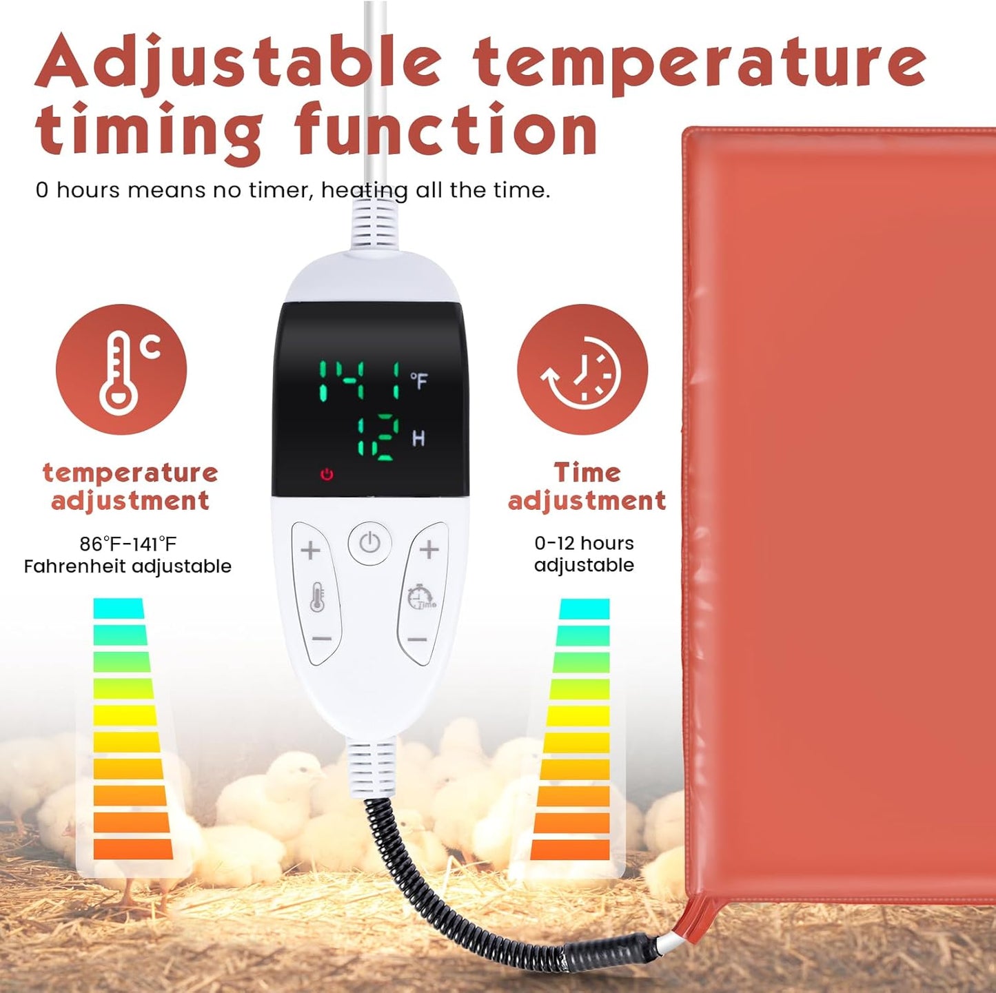 Small Animal Heating Pad, Heating Pad for Chicken, Rabbits, Guinea Pigs, Dog, Cat, Reptile, Poultry Heated Mat Chick Brooder Waterproof Adjustable Temperature & Timer (12.5 x 15.7in)