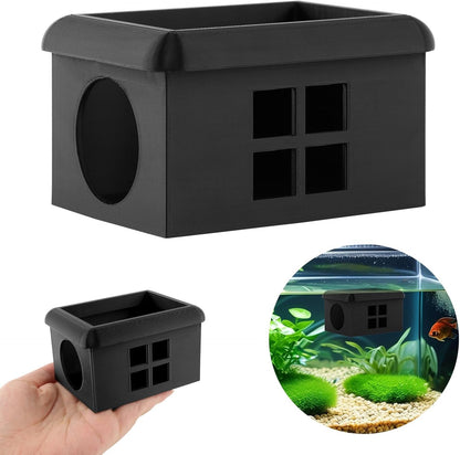 Floating Bettas Fish Hideout with Window 3D Fish Breeding Box & Shelter Floating Feeding Plat-Form for Bettas Tanks Rest Cave for Small Aquariums(Color:Black)